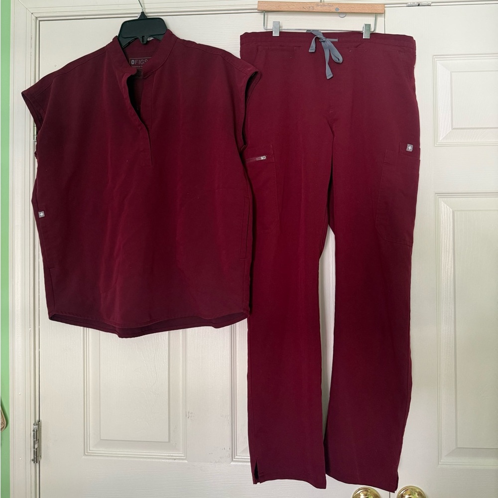 Figs Women's Burgundy Scrub Top and Pants set